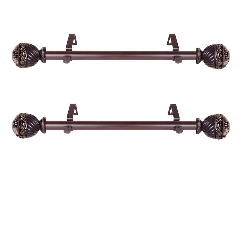 Side Curtain Rod Set - 12-20" Mahogany Finish - Steel Rod & Resin Finials - Home Decor Window Treatment - 20