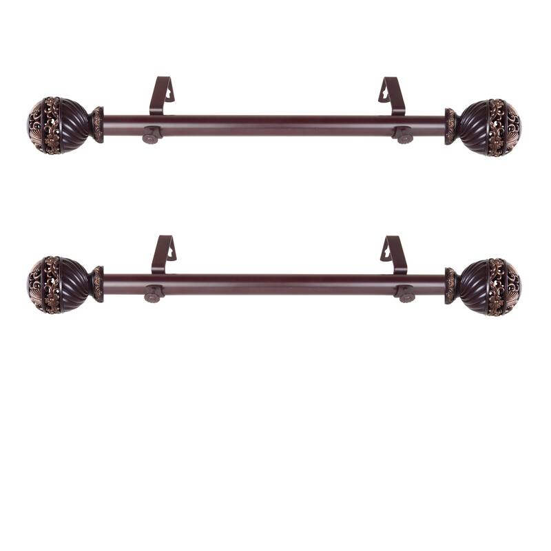 Steel Curtain Rods Set - 12-20 Inch Adjustable Rods with Finials - Satin Nickel Drapery Rods - M