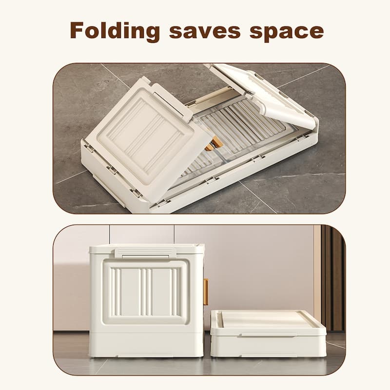 Stackable Storage Bins With Lids, 31.5" Folding Storage Box With Doors And Wheels Large Capacity Collapsible
