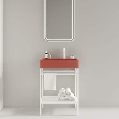 24 inch Metal Freestanding Bathroom Vanity Set with Integrated Ceramic Sink