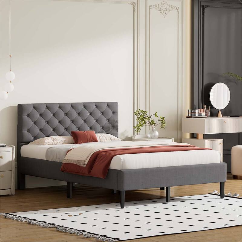Upholstered Linen Platform Bed
