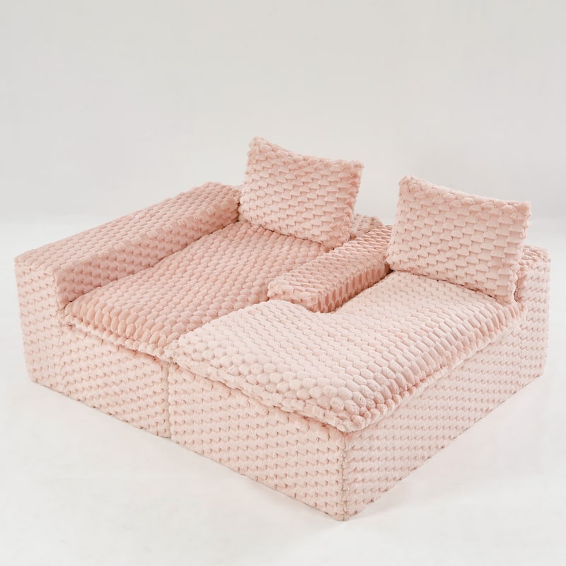 L-Shaped Sleeper Sectional Sofa Convertible Straight Sofa, Loveseat and Chaise Lounge Set for Living Room