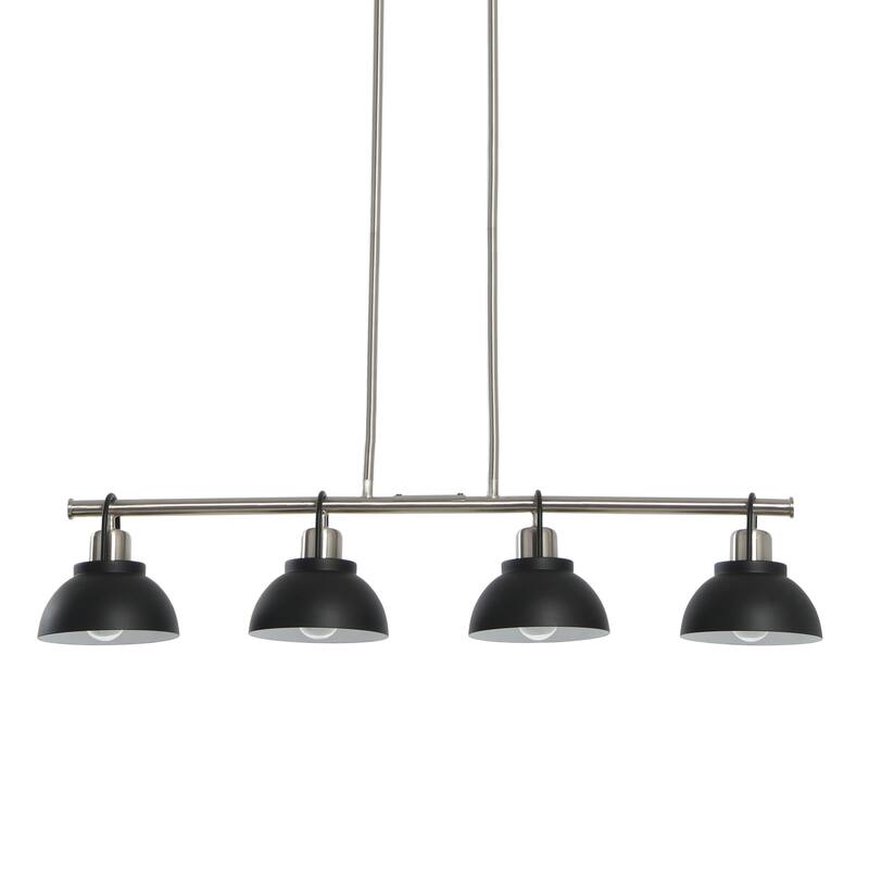 Robert Stevenson Lighting Walsh - Metal Linear Chandelier with Shades - 6.0" L x 34.0" W x 9.0" H - Brushed Nickel and Black