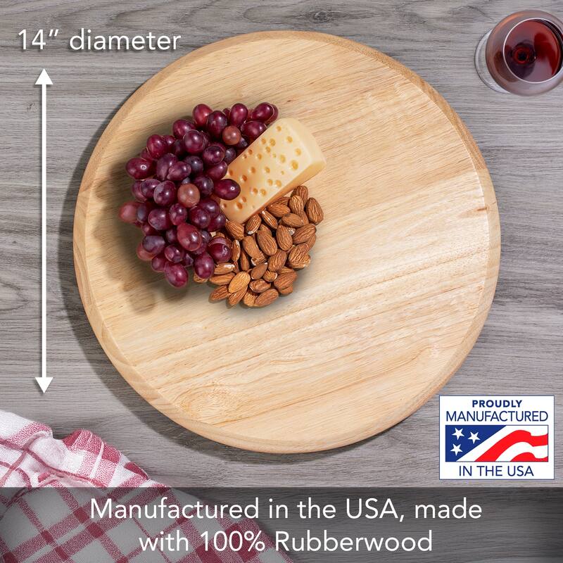 Rubberwood Round Wood Lazy Susan Turntable 14" Diameter for Serving Kitchen Organization Condiment Caddy