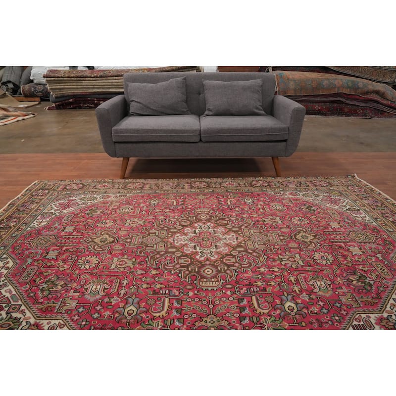 Hand Knotted Oriental 100% Wool Carpet Traditional Floral Pink Tabriz Area Rug - 9' 2'' X 6' 4''