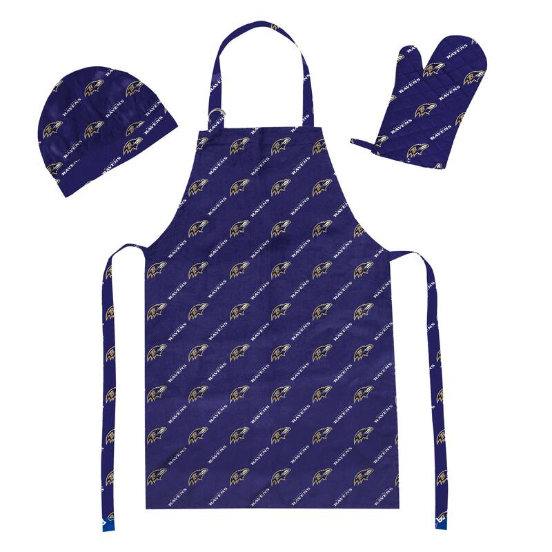 NFL Officially Licensed 3-piece BBQ Apron, Mitt, Hat Set - Baltimore Ravens