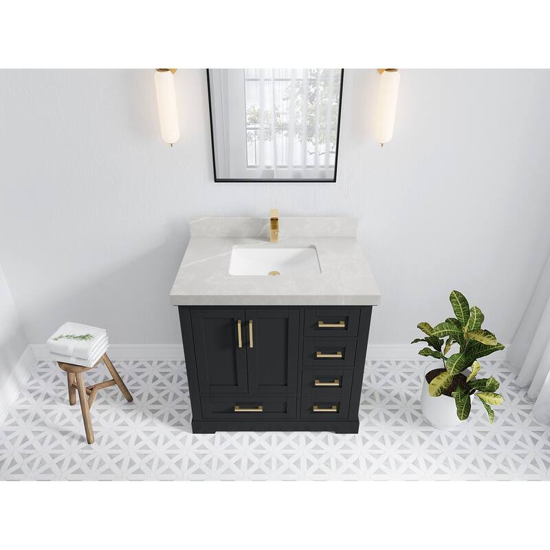 Willow Collections 36 x 22 Boston Center Sink Left Bathroom Vanity with Countertop