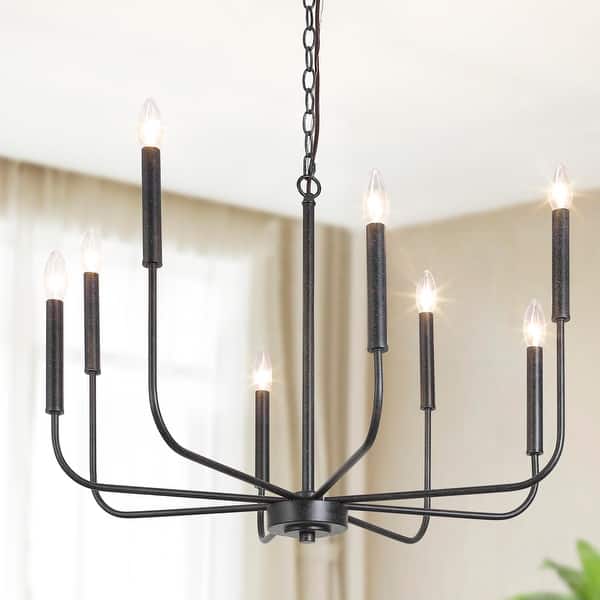 slide 2 of 15, Raretta Modern 8-Light Black Metal Candle Classic Chandelier for Dining Room