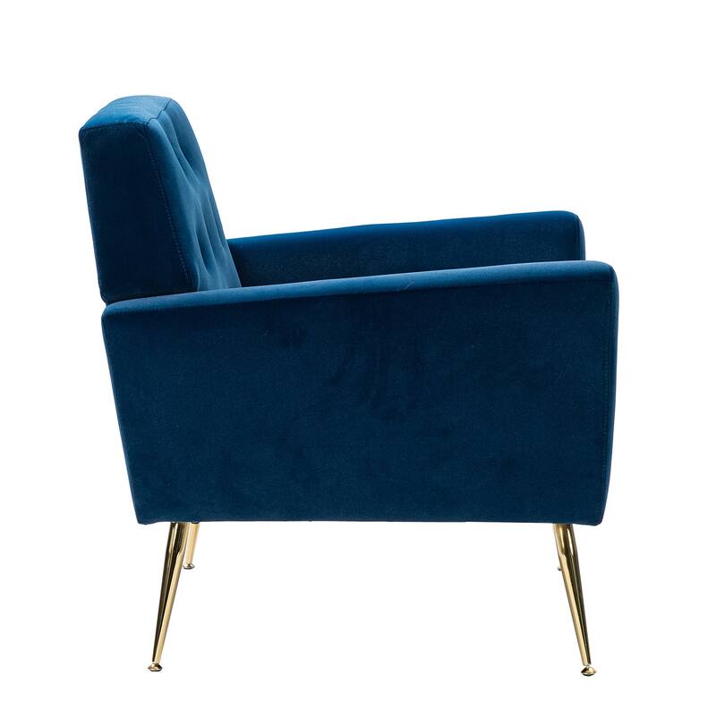 Lilia Contemporary Velvet Upholstered Tufted Back Armchair with Metal Golden legs Set of 2 by HULALA HOME