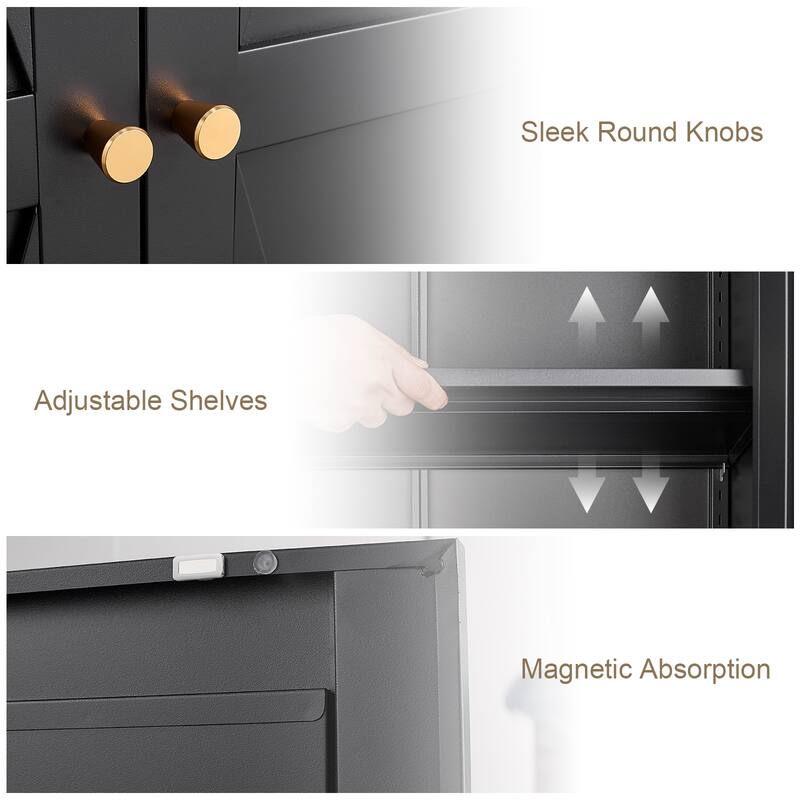 2 Doors Metal Storage Cabinet Kitchen Pantry Cabinet With Adjustable Shelves Tall Steel Cabinet Locker