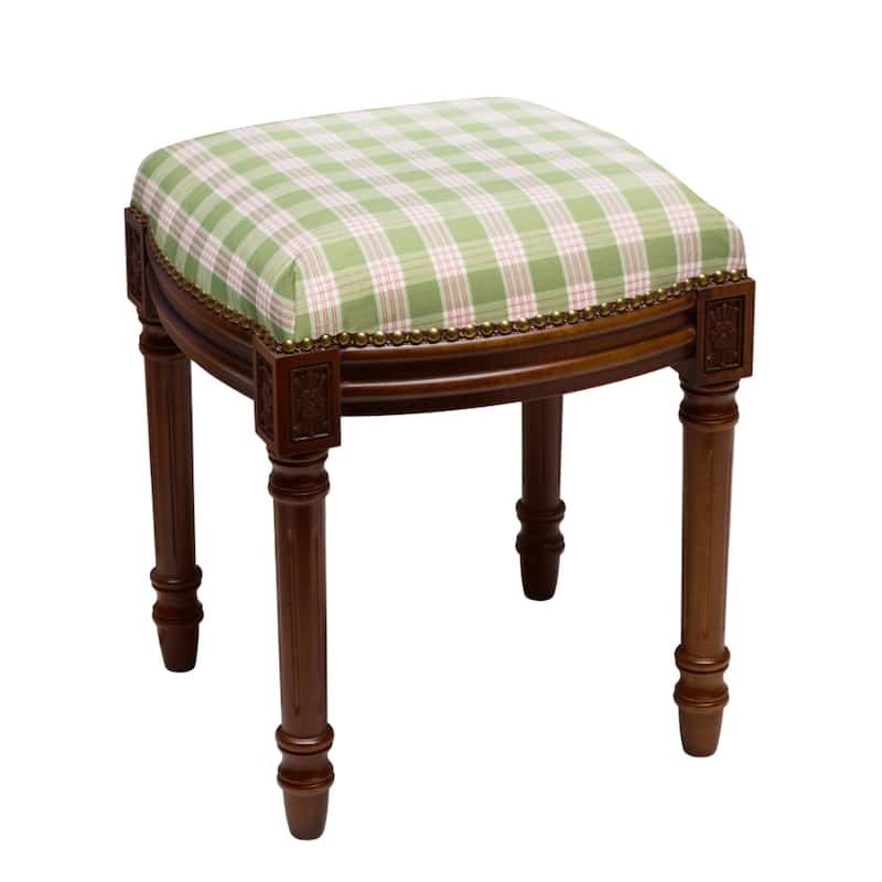 Green and Pink Plaid Vanity Stool
