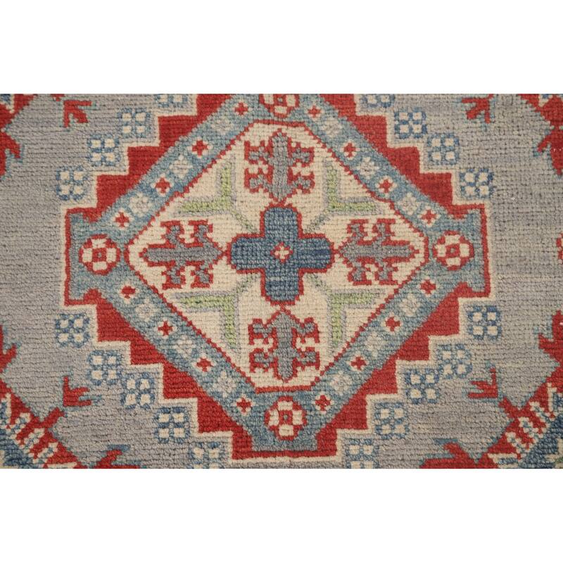 Geometric Kazak Oriental Area Rug Handmade Grey Wool Carpet - 8'2" x 10'0"