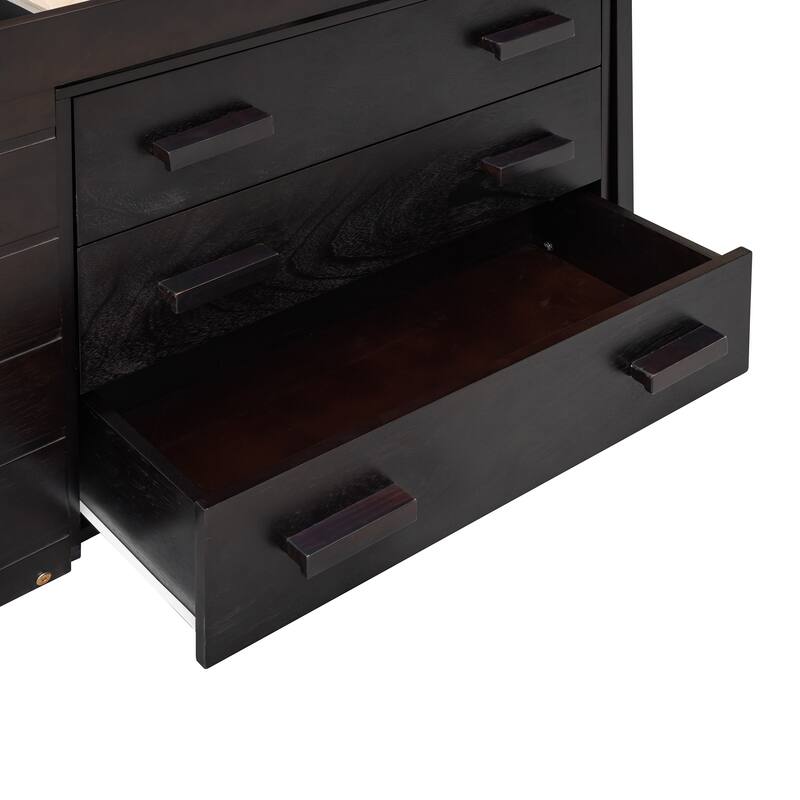 Twin Size Loft Bed with Cabinet and Shelf in Espresso, Gray, or White