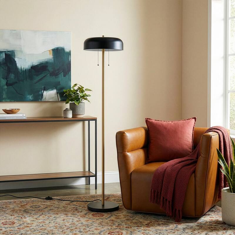 Trinity Modern Black and White Drum Shade Floor Lamp