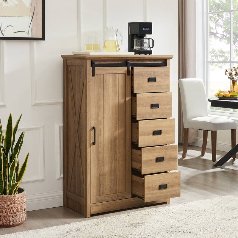 Storage Organizer Dresser with Sliding Barn Door