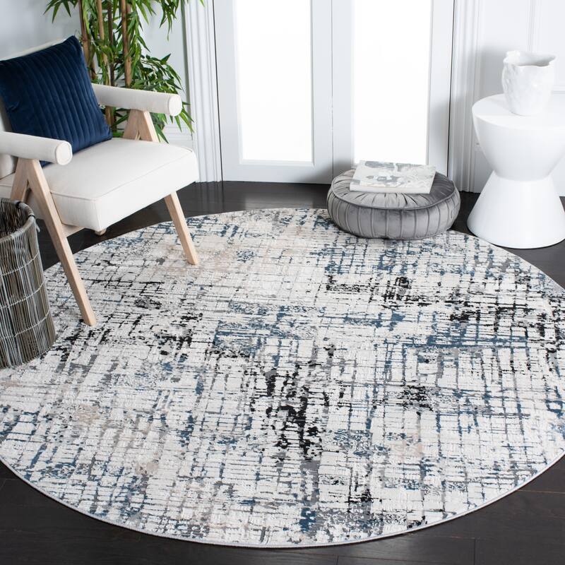 SAFAVIEH Invista Mara Modern Abstract Rug - 6'7" Round - Ivory/Grey