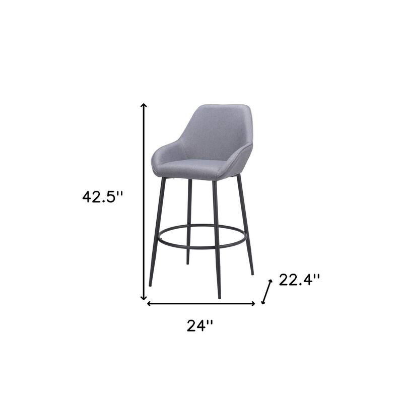 Set of Two 30" Gray And Black Fabric And Steel Bar Height Bar Chairs