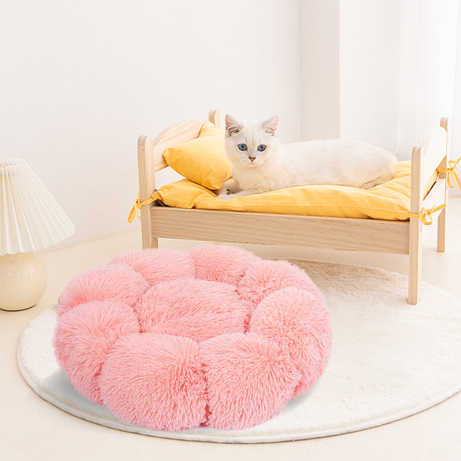 Pink fluffy cat beds best sale