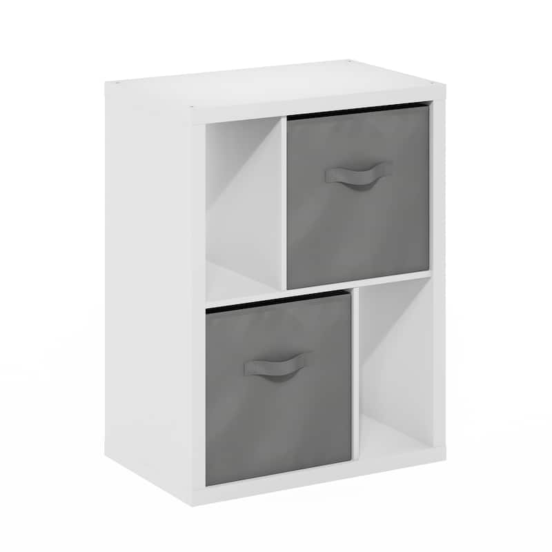 Furinno Viola Multipurpose Shelf with Storage Bin, Dark Oak/Black - White/Light Grey