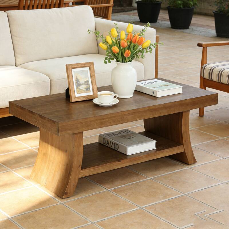Farmhouse Coffee Table with Storage Shelf, Walnut