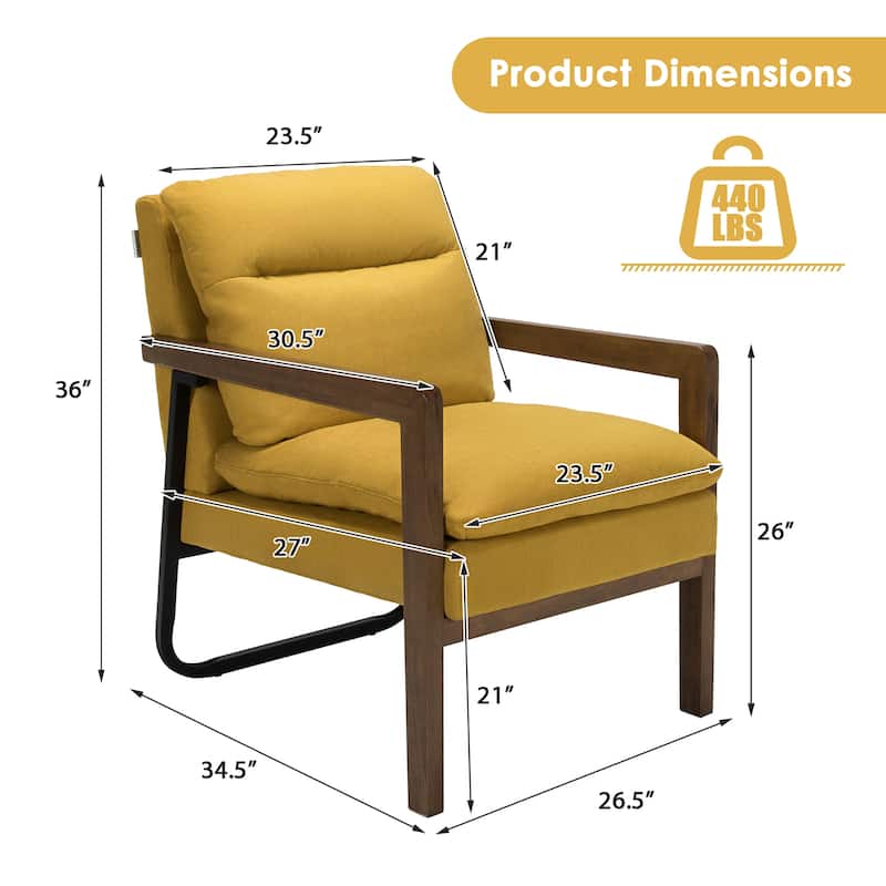 Costway Set of 2 Modern Accent Armchair Lounge Chair w/ Wood Legs & - 34.5'' x 26.5'' x 36''