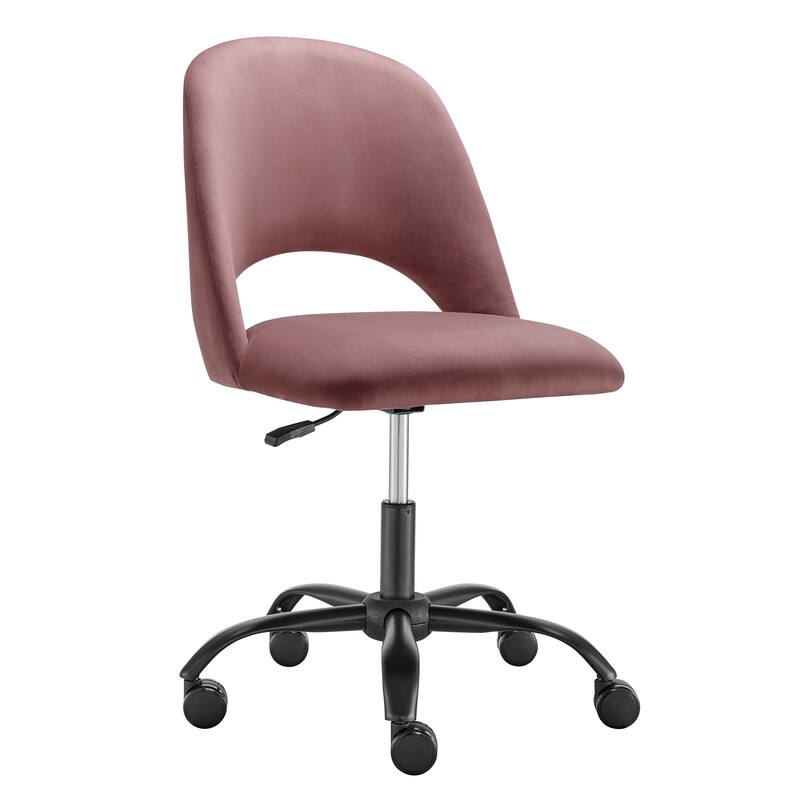 Rose and Black Steel and Velvet Adjustable Swivel Rolling Conference Office Chair - 20.08' X '37.6' X '23.82