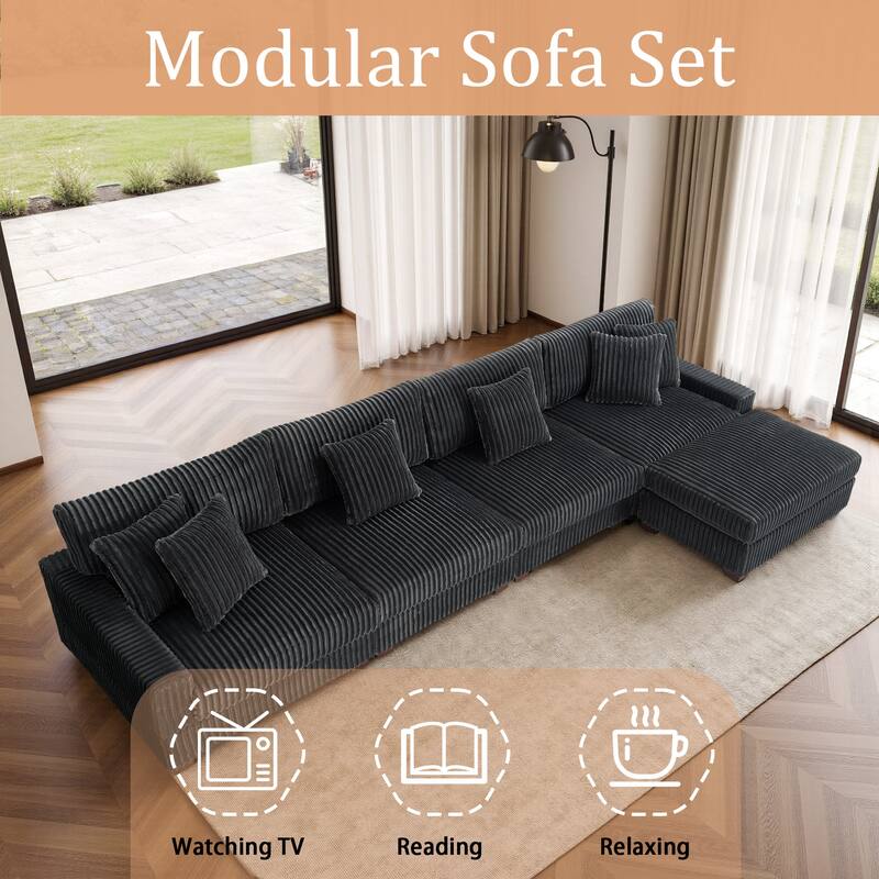 Modular Cotton Flannel Plush Sectional Sofa with Ottomans