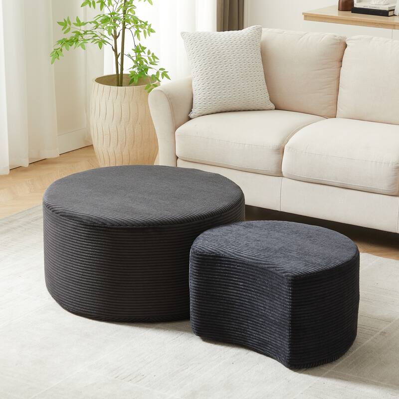 Nesting Coffee Table Set Of 2,Upholstered,Foam Round Coffee Table Side Table End Table Ottoman, No Assembly
