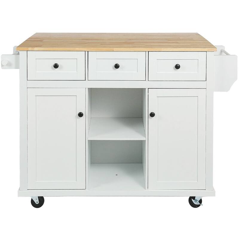Kitchen Island Cart with Wheels Drop-Leaf, Storage Racks - White