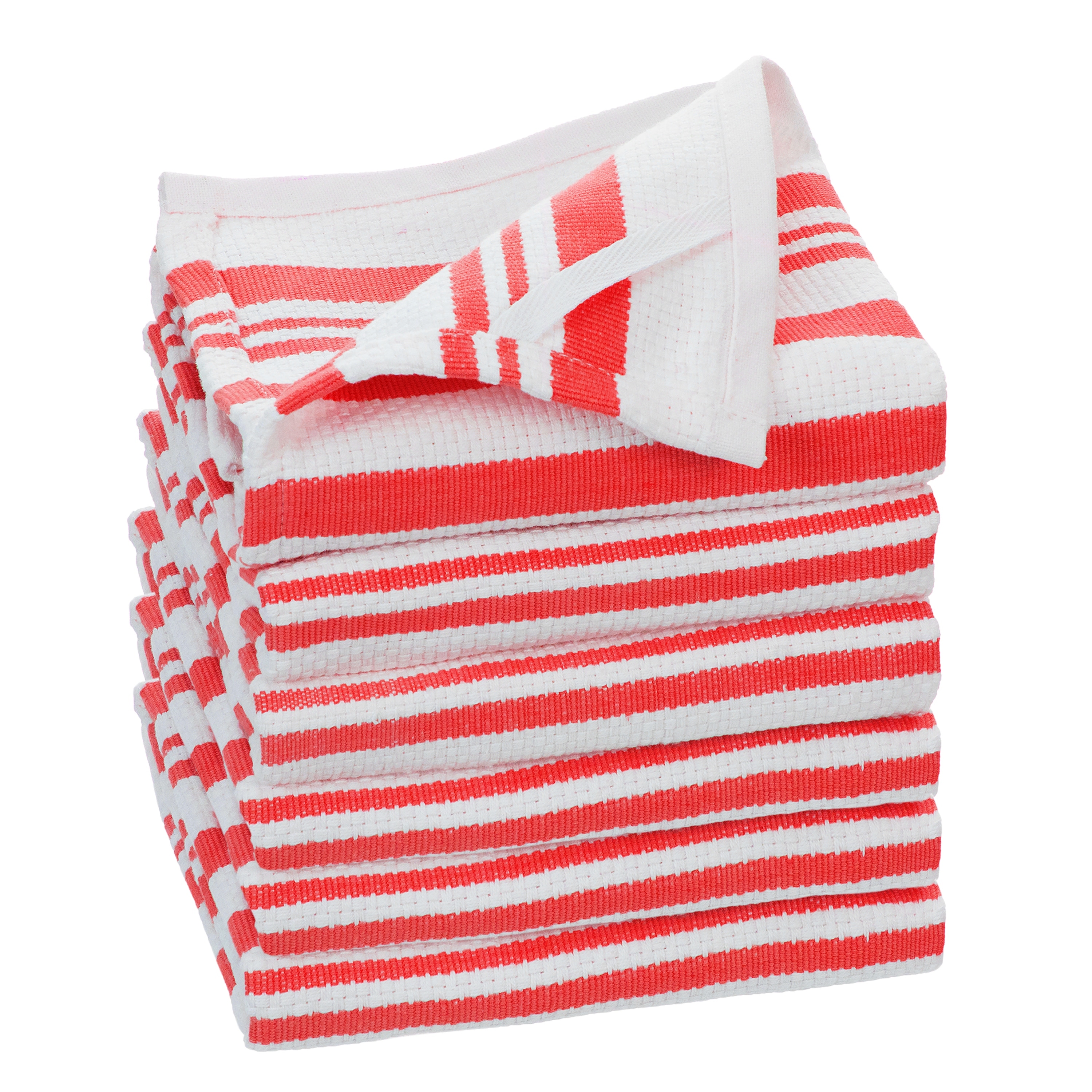 Ritz Red Cotton Terry Horizontal Stripe Bar Mop Kitchen Towel Set of 4