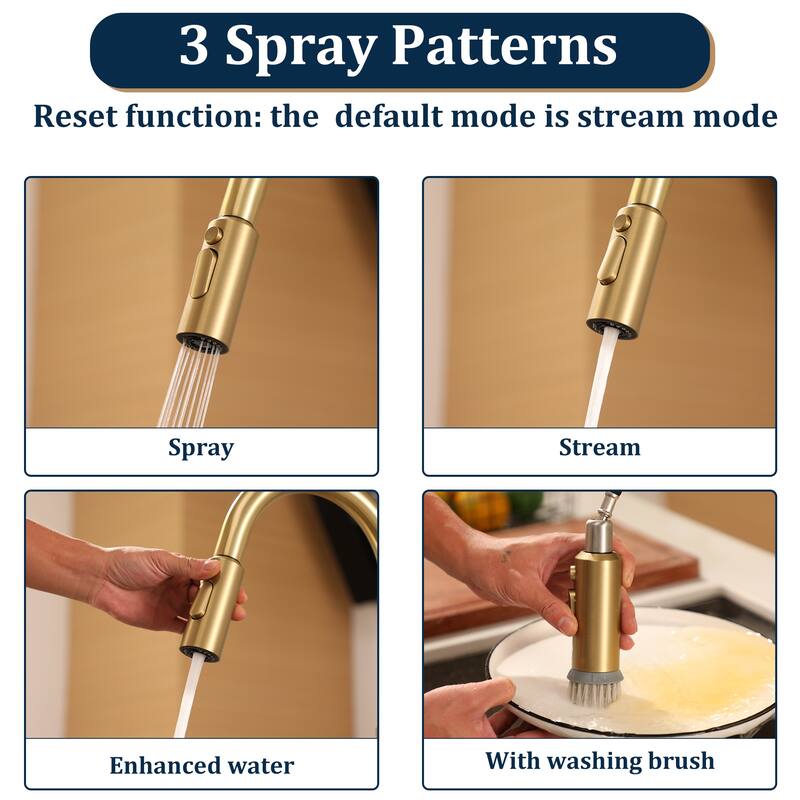 3-Function Single Handle Pull Down Sprayer Kitchen Faucet
