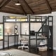preview thumbnail 2 of 15, Full Size Metal Loft Bed with L-shaped Desk, USB and Wardrobe, Black