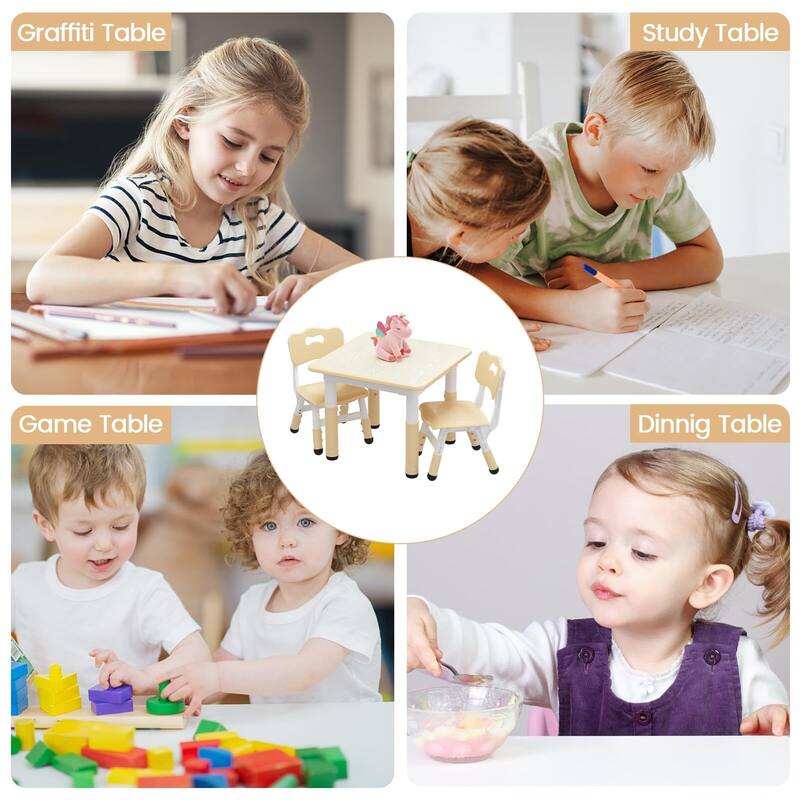 Kids Table and 2 Chairs Set, Height Adjustable Toddler Table and Chair Set