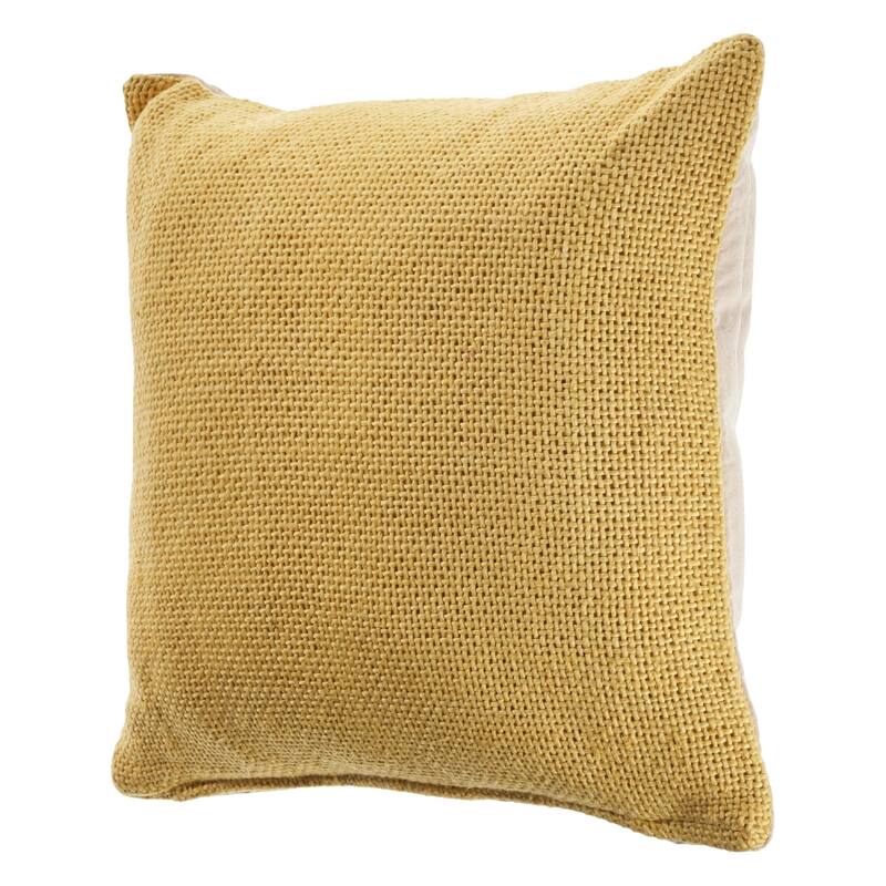 Hand-Stitched Solid Cotton Throw Pillow Cover - 18" - Yellow
