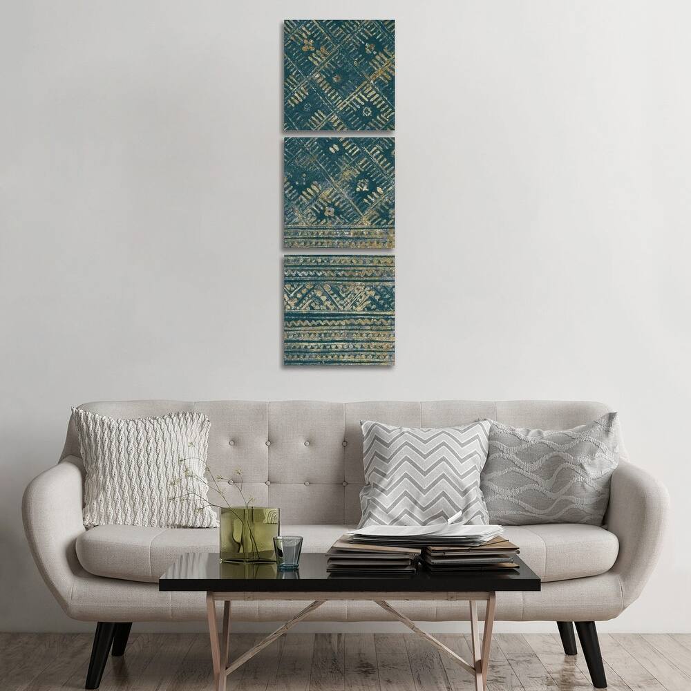 iCanvas "Indochina Batik II Teal and Gold" by Wild Apple Portfolio 3-Piece Canvas Wall Art Set