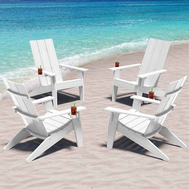WINSOON All Weather HIPS Outdoor Cup Holder Adirondack Chairs Set of 4 - White
