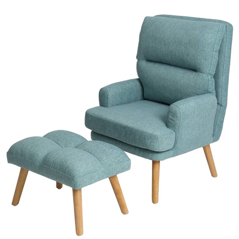 Accent Chair with Ottoman Set Wood Legs and Adjustable Backrest