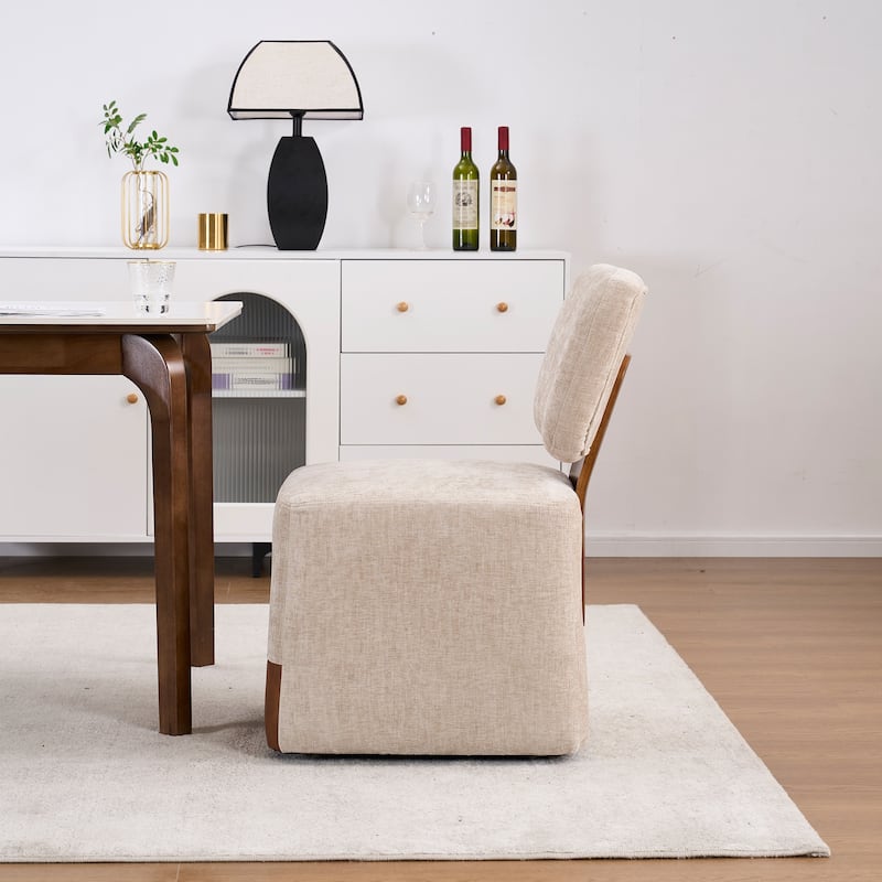 Linen Upholstered Armless Dining Chair with Casters