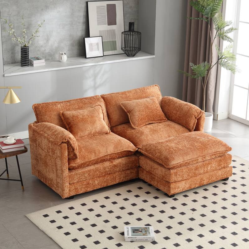 76'' Oversized Chenille Loveseat Sofa with Movable Ottoman Small Sofa for Apartment