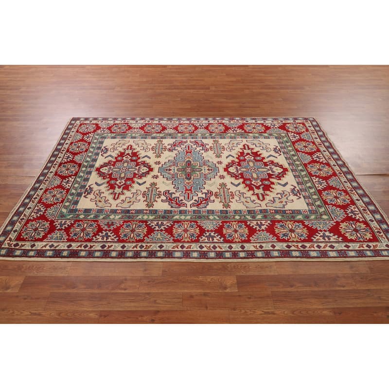 Kazak Oriental Area Rug Hand-Knotted Geometric Bedroom Wool Carpet - 4'10" x 7'1"