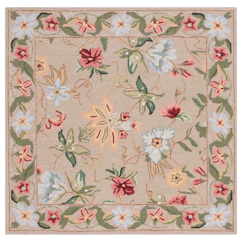 SAFAVIEH Handmade Chelsea Rubi French Country Floral Wool Rug - 3' Square - Beige - Square