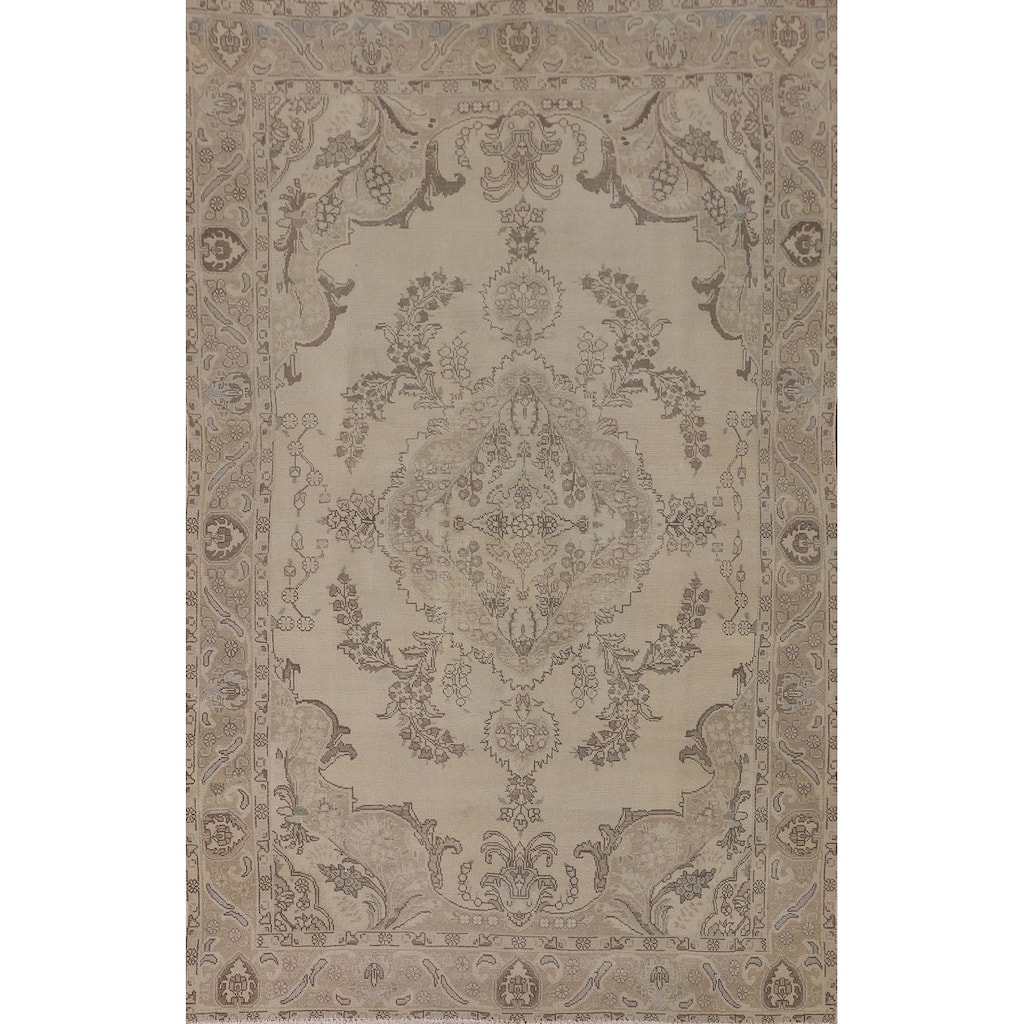 Distressed Tabriz Persian Vintage Rug Floral Wool Carpet - 6'2"x 9'9"