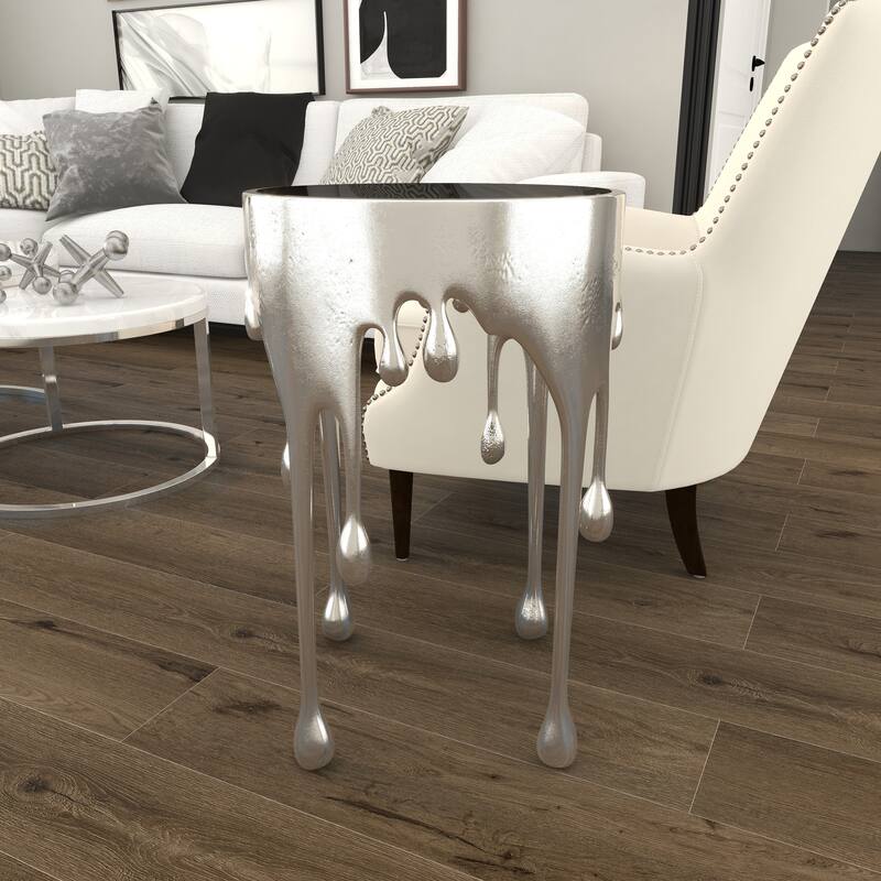 Aluminum Metal Accent, Console, and Coffee Table Collection with Drip Melting Design and Smoke Shaded Glass Top Multiple Colors