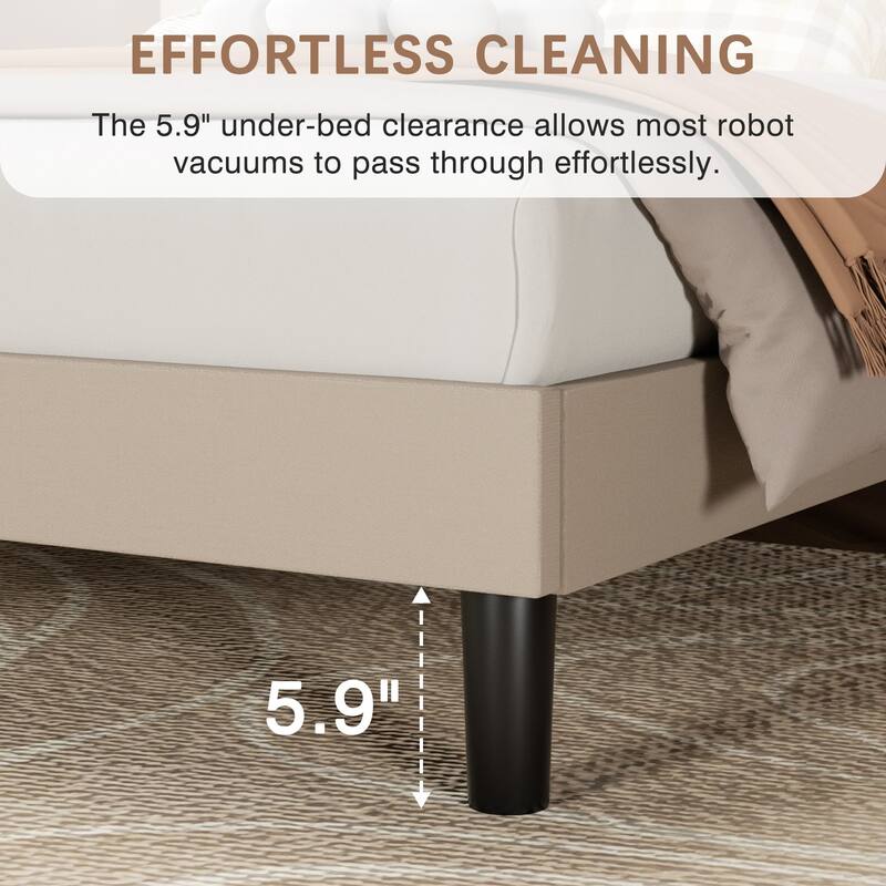 Javlergo 2 Pack Kids Upholstered Platform Bed Frame with Type-C USB Charging Station Adjustable Split Headboard Bed Set of 2