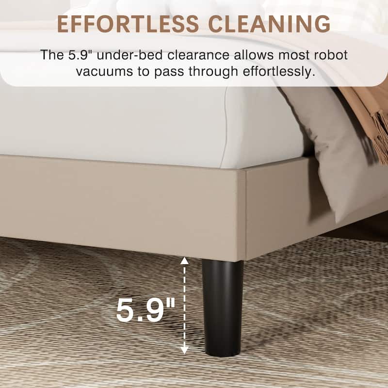 VECELO Adjustable Upholstered Split Headboard Bed Frame with Charging Station USB Port Type C No Box Spring Needed Noiseless Bed