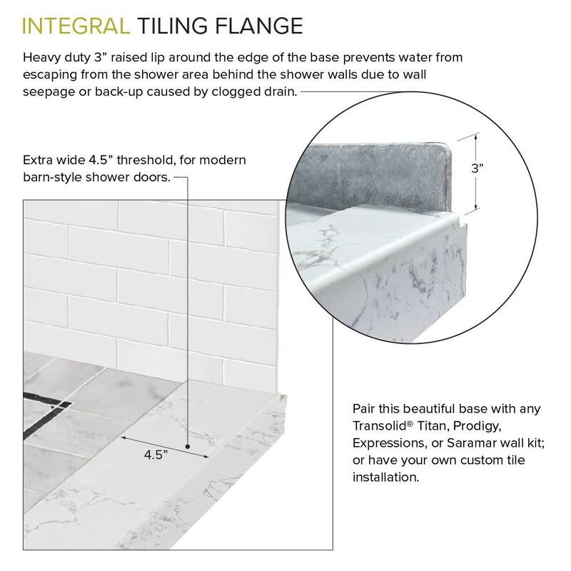 Transolid FPT6032C Pre-Tiled 60" x 32-1/4" Rectangular Shower Base
