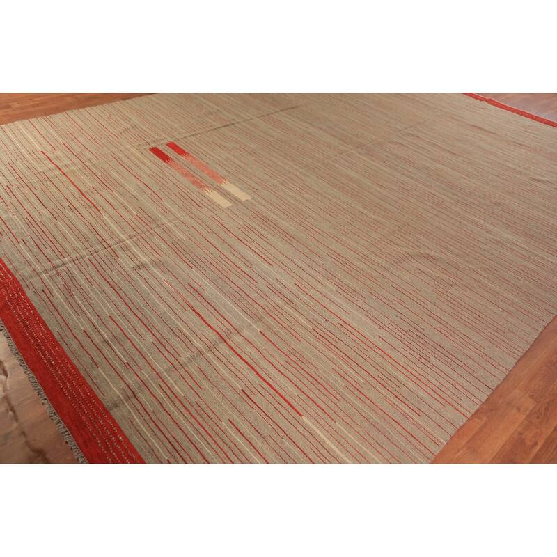 Striped Wool Kilim Oriental Large Rug Wool Carpet - 10'0"x 13'8"