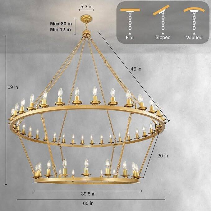 Luxury Wheel Chandelier, 16-54 Lights Single or Double Layer Round Pendant Light