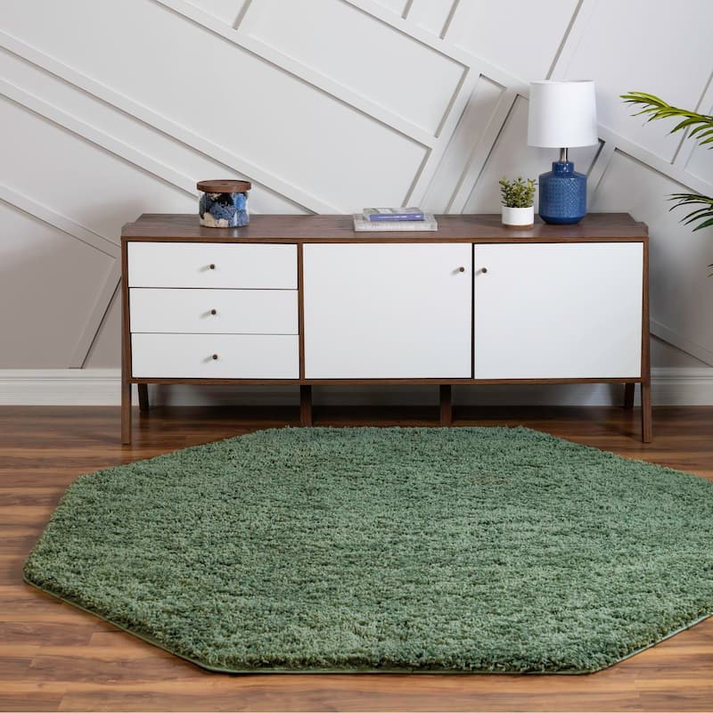 Shag Zester Collection Area Rug - Green - 6'x6' Octagon
