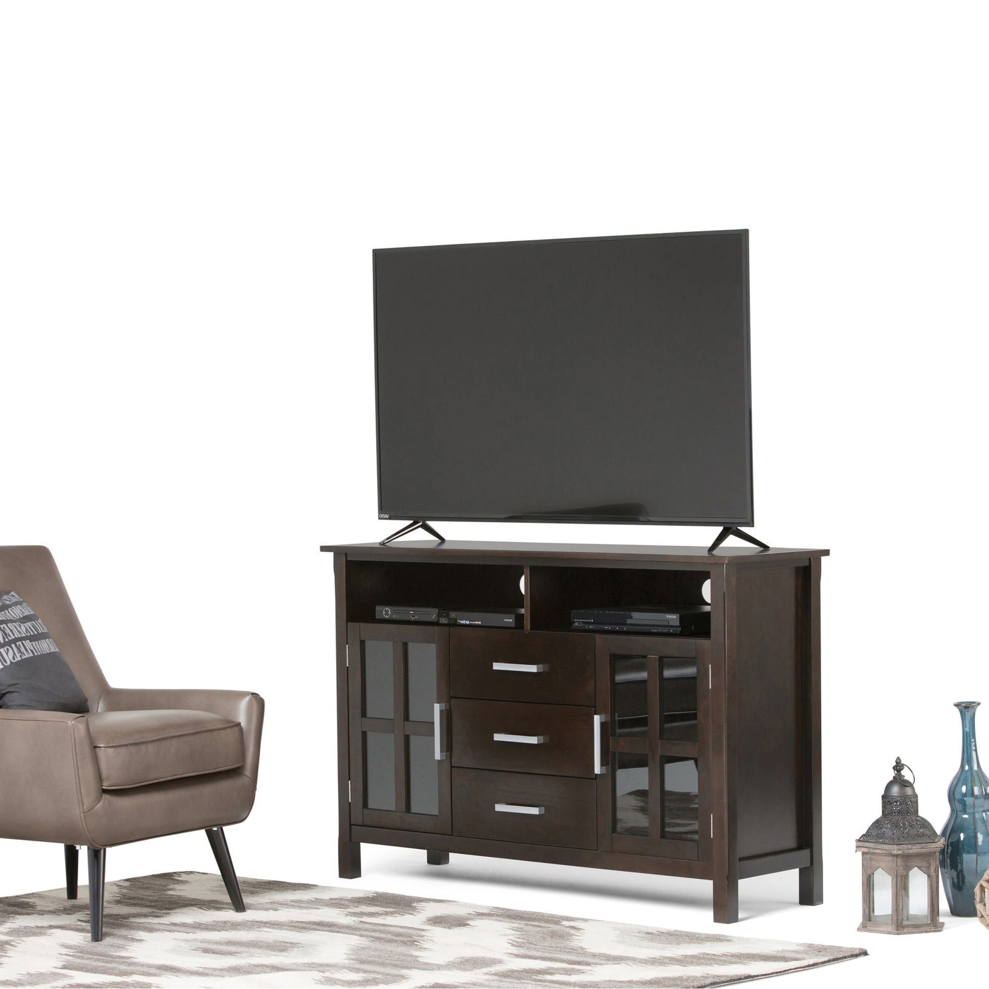 WYNDENHALL Waterloo SOLID WOOD 53 inch Wide Contemporary TV Media Stand - 53"w x 16.5"d x 34.8" h